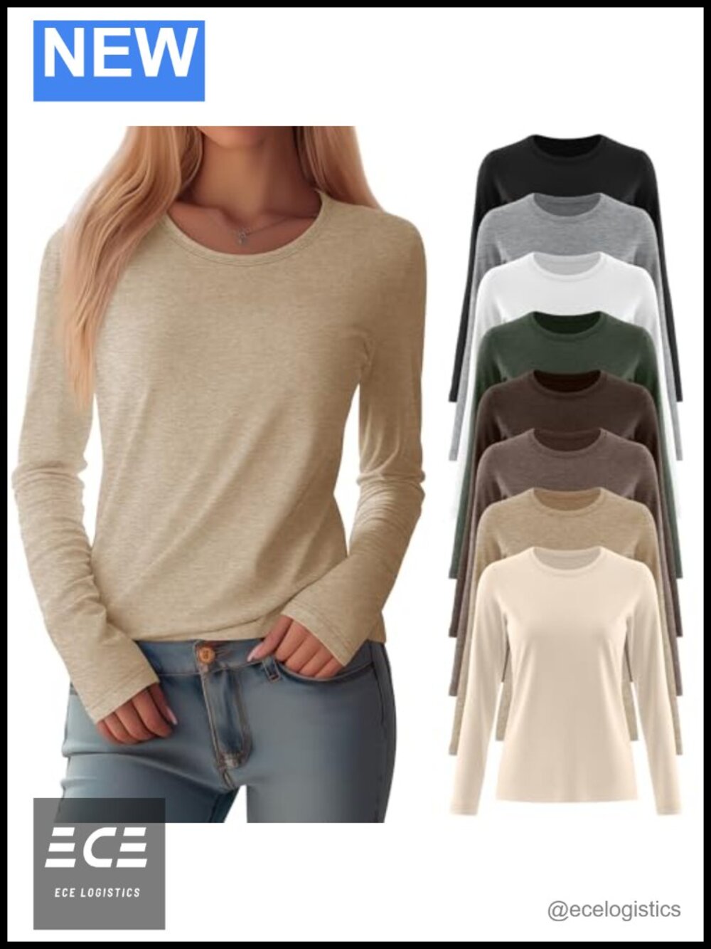 Women's 8 Pack Long Sleeve Crew Neck Loose Fit T-Shirts Casual Tops